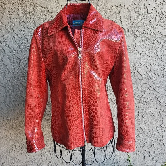 Red Italian Leather Jacket - Picture 1 of 7